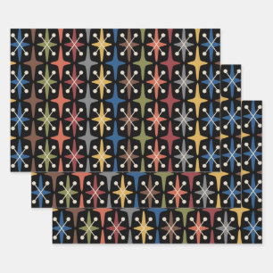 Mid Century Modern Starburst Pattern Wrapping Paper Sheet