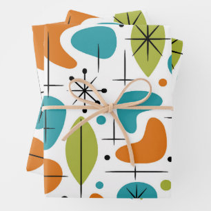 Mid Century Modern Starburst Pattern Wrapping Paper Sheet