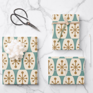 Mid Century Modern Starburst Pattern Wrapping Paper Sheet