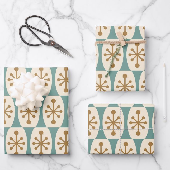 Mid Century Modern Starburst Pattern Wrapping Paper Sheet (Front)