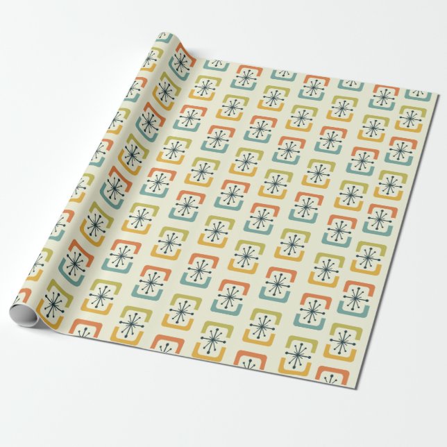 Mid Century Modern Starburst Shells Wrapping Paper (Unrolled)