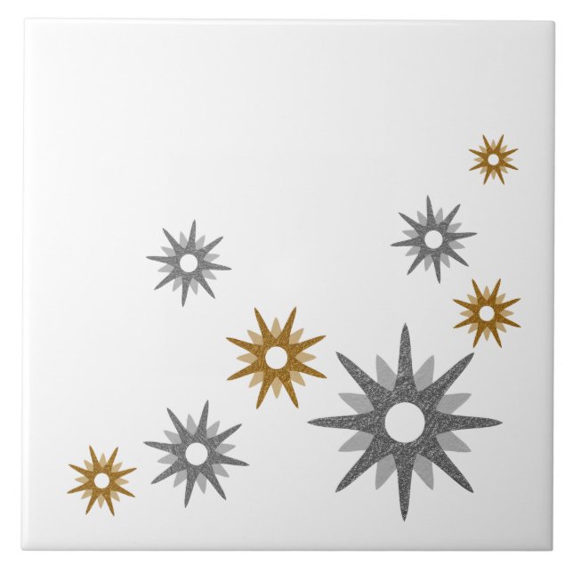 Mid-Century Modern Starburst Silver & Gold Tile (Front)
