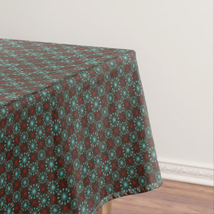 Mid Century Modern Starburst Turquoise Red Pattern Tablecloth