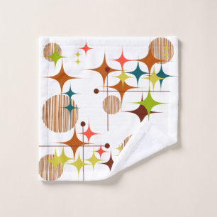 Mid Century Modern Starbursts and Globes Bath Towel Set