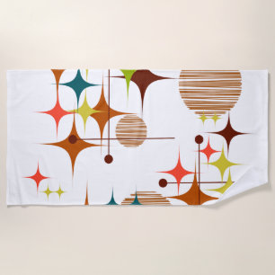 Mid Century Modern Starbursts and Globes Beach Towel