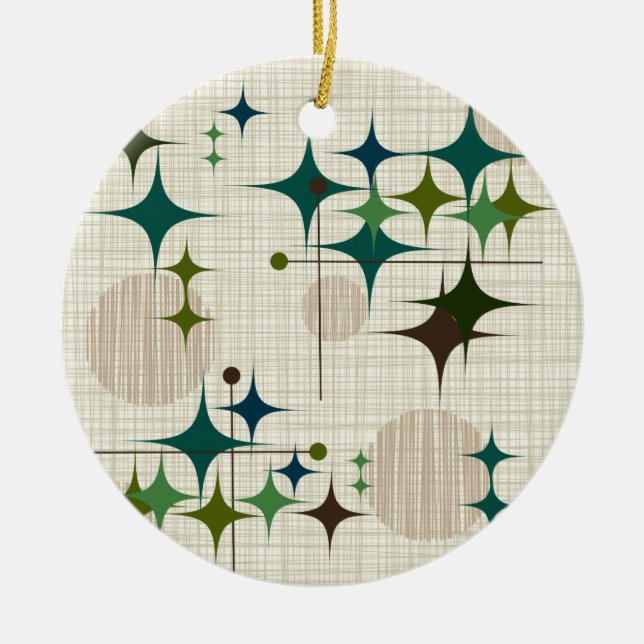 Mid Century Modern Starbursts and Globes Ceramic Tree Decoration (Front)