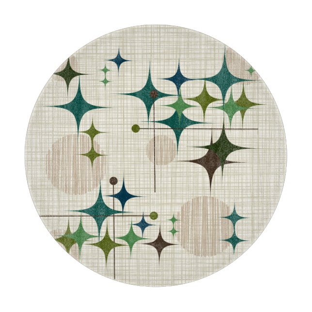 Mid Century Modern Starbursts and Globes Cutting Board (Front)