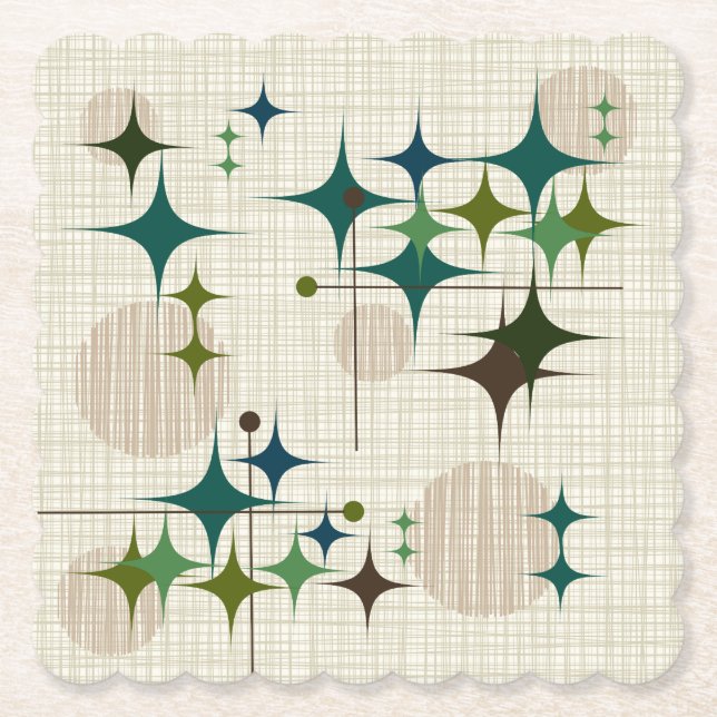 Mid Century Modern Starbursts and Globes Paper Coaster (Front)