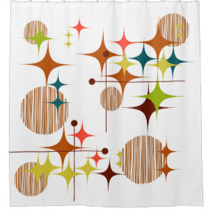 Mid Century Modern Starbursts and Globes Shower Curtain