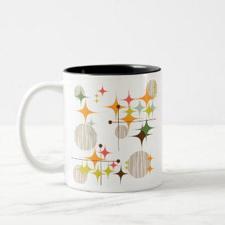 Mid Century Modern Starbursts and Globes Two-Tone Coffee Mug