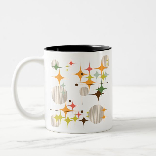 Mid Century Modern Starbursts and Globes Two-Tone Coffee Mug (Left)