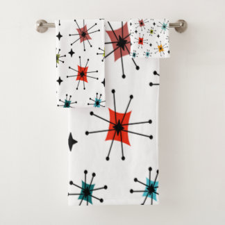 Mid-Century Modern Starbursts and Stars Bath Towel Set