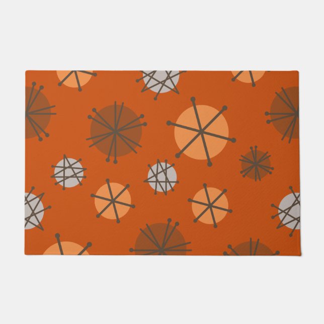 Mid Century Modern Starbursts Burnt Orange Doormat (Front)