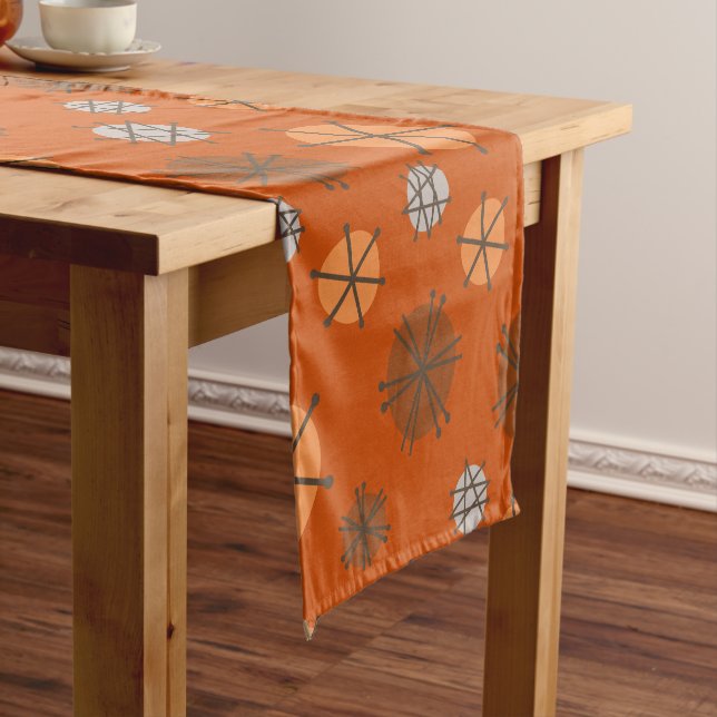 Mid Century Modern Starbursts Burnt Orange Short Table Runner (In Situ)