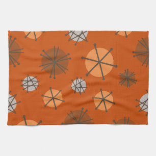 Mid Century Modern Starbursts Burnt Orange Tea Towel