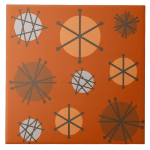 Mid Century Modern Starbursts Burnt Orange Tile