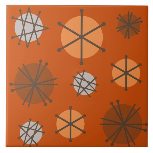 Mid Century Modern Starbursts Burnt Orange Tile (Front)