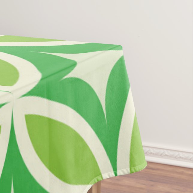 Mid century Modern Starbursts Circles Green Tablecloth (In Situ)