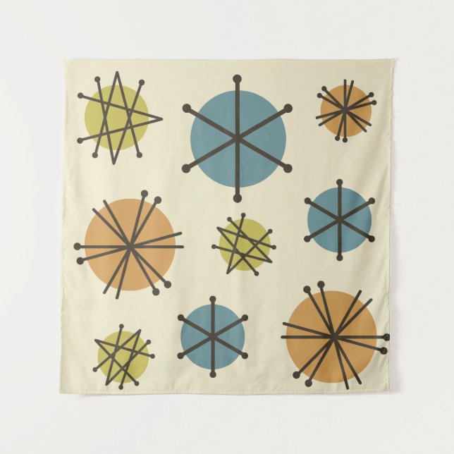 Mid Century Modern Starbursts Multicolored Tapestry (Front)