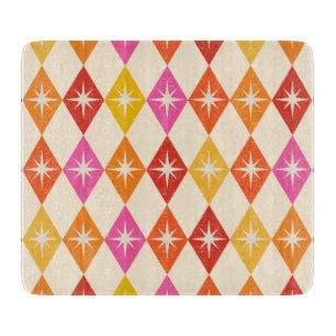 Mid Century Modern Starbursts on Retro Diamonds Cutting Board