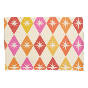 Mid Century Modern Starbursts on Retro Diamonds Pillowcase