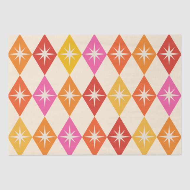 Mid Century Modern Starbursts on Retro Diamonds Tissue Paper (Front)