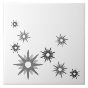 Mid-Century Modern Starbursts Silver Ceramic Til Tile