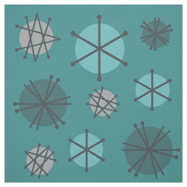 Mid Century Modern Starbursts Teal Fabric (Swatch)