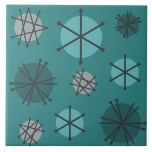 Mid Century Modern Starbursts Teal Tile