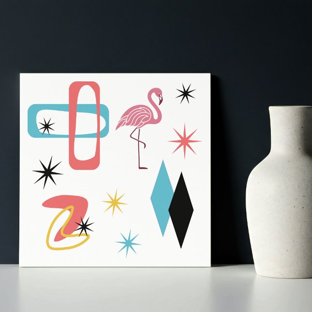 Mid Century Modern Stars Diamonds Pink Flamingo Tile (Creator Uploaded)