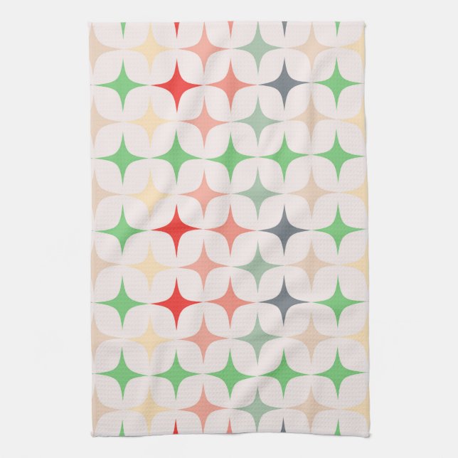 Mid-Century Modern Stars in Christmas Colours Tea Towel (Vertical)