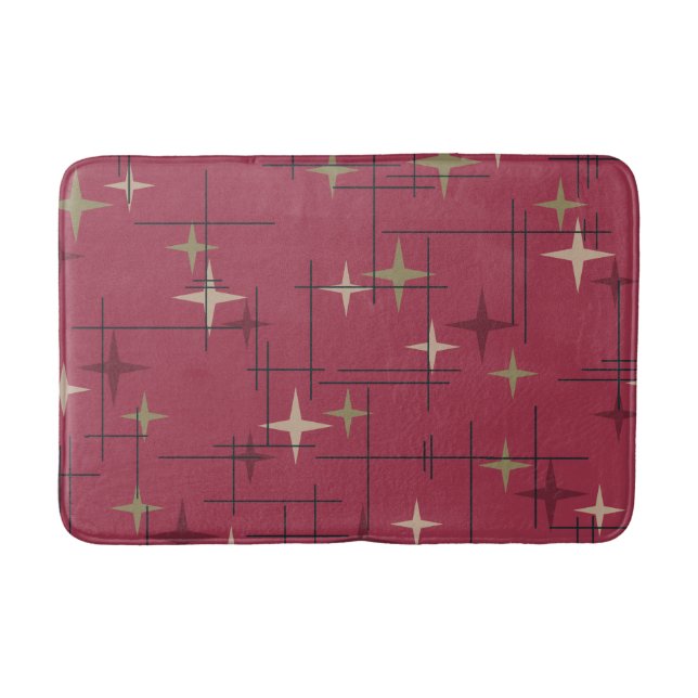 Mid Century Modern Stars Maroon Bath Mat (Front)