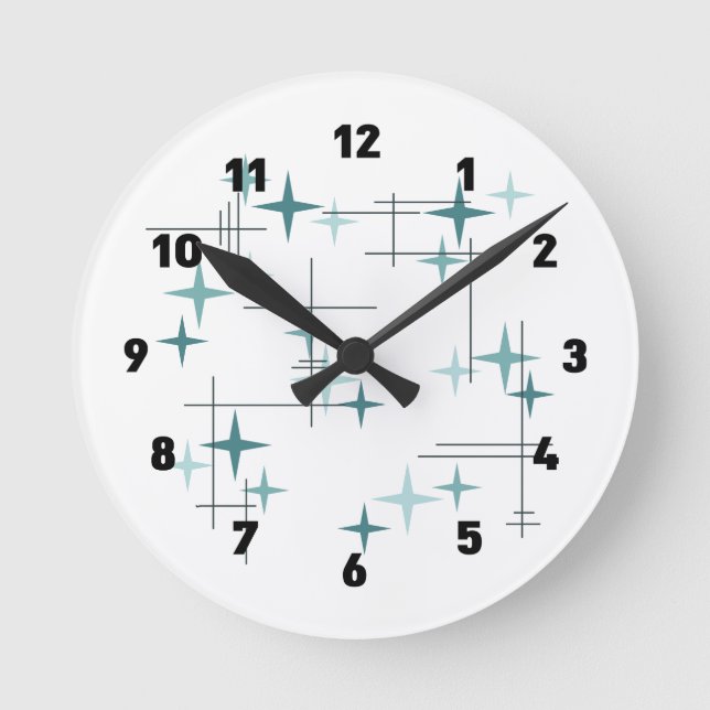 Mid Century Modern Stars (Teal) Clock 2 (Front)