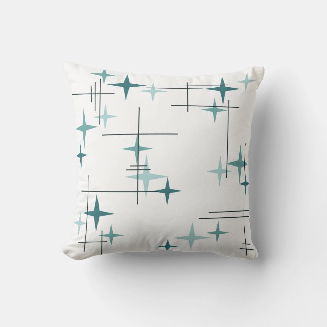 Mid Century Modern Stars (Teal) Cushion (Front)