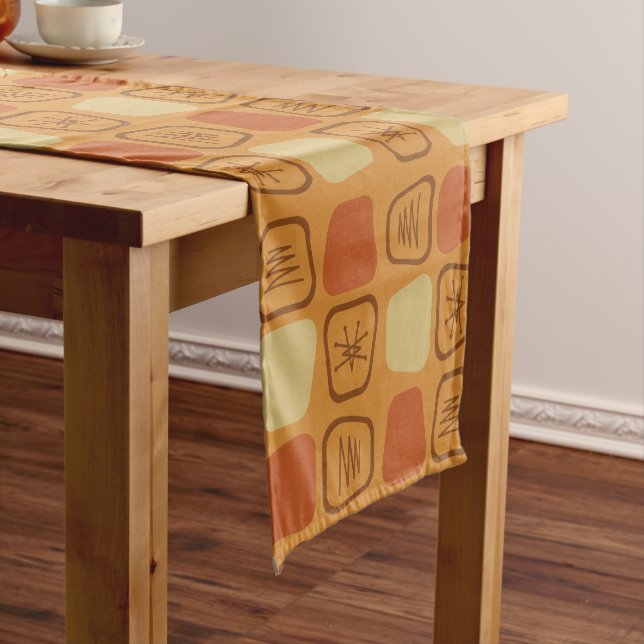 Mid Century Modern Stretched Squares Ochre Short Table Runner (In Situ)