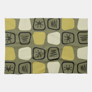 Mid Century Modern Stretched Squares Olive Tea Towel