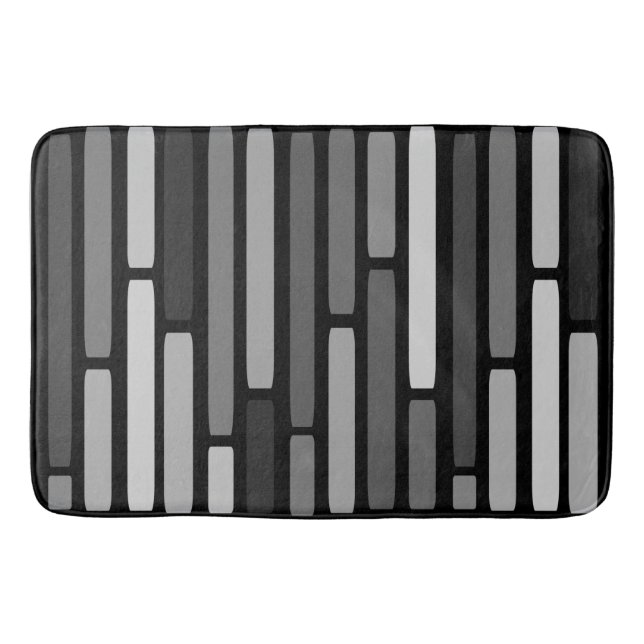 Mid Century Modern Stripes Black Bath Mat (Front)