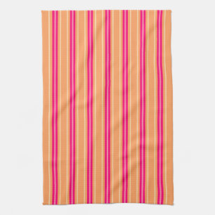 Mid-Century Modern Stripes, Fuchsia Pink & Orange  Tea Towel