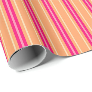 Mid-Century Modern Stripes, Fuchsia Pink & Orange Wrapping Paper