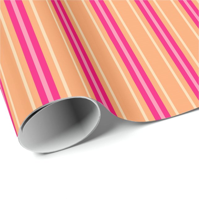Mid-Century Modern Stripes, Fuchsia Pink & Orange Wrapping Paper (Roll Corner)