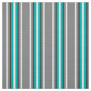Mid-Century Modern Stripes, Grey and Turquoise Fabric