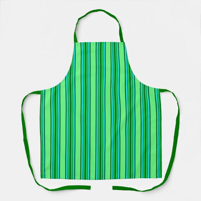Mid-Century Modern Stripes, Lime Green and Aqua Apron (Front)