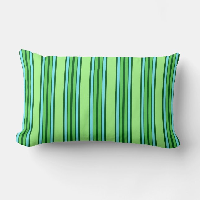 Mid-Century Modern Stripes, Lime Green and Aqua  Lumbar Cushion (Front)
