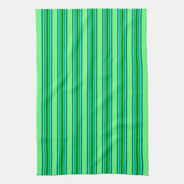Mid-Century Modern Stripes, Lime Green and Aqua Tea Towel (Vertical)