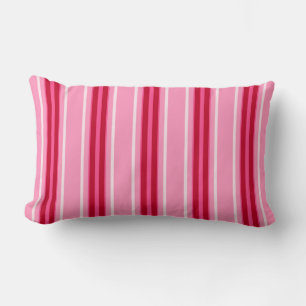 Mid-Century Modern Stripes, Pink and  Burgundy  Lumbar Cushion