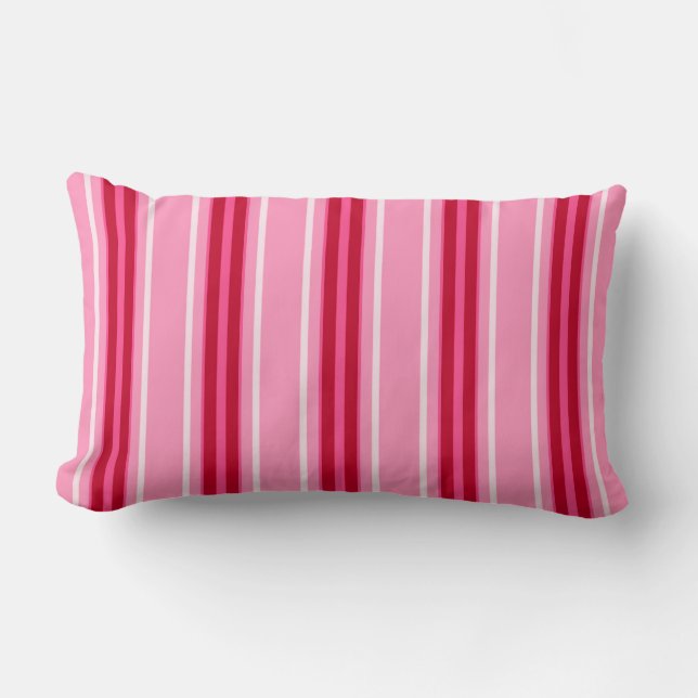 Mid-Century Modern Stripes, Pink and  Burgundy  Lumbar Cushion (Front)