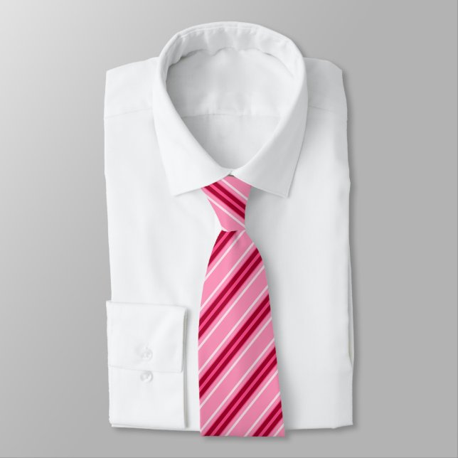 Mid-Century Modern Stripes, Pink and  Burgundy Tie (Tied)