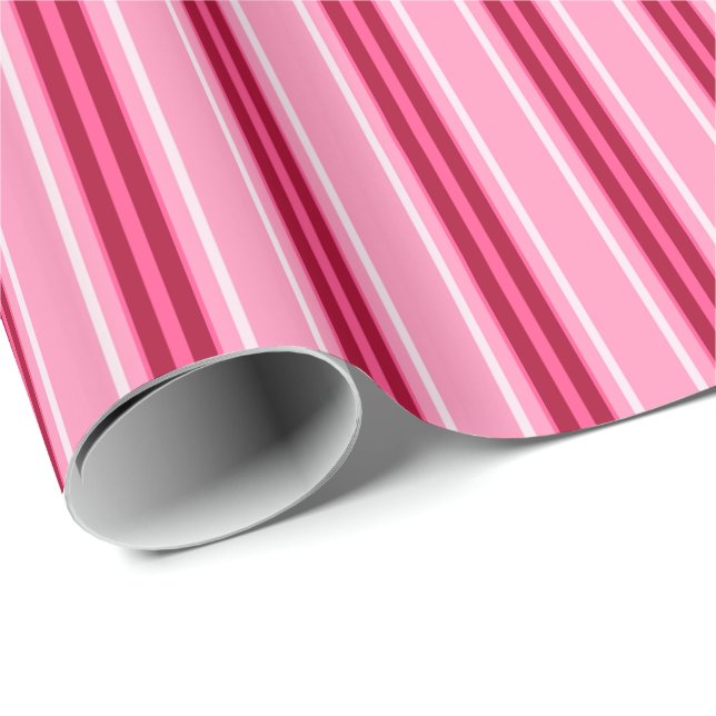 Mid-Century Modern Stripes, Pink and  Burgundy Wrapping Paper (Roll Corner)