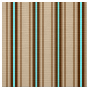 Mid-Century Modern Stripes, Tan. Brown and Aqua Fabric