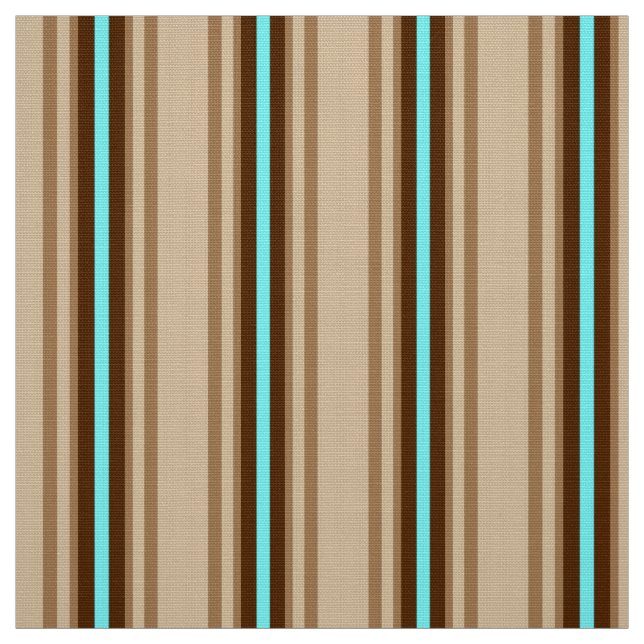 Mid-Century Modern Stripes, Tan. Brown and Aqua Fabric (Swatch)